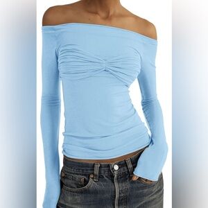Amazon - Blue off the shoulder top